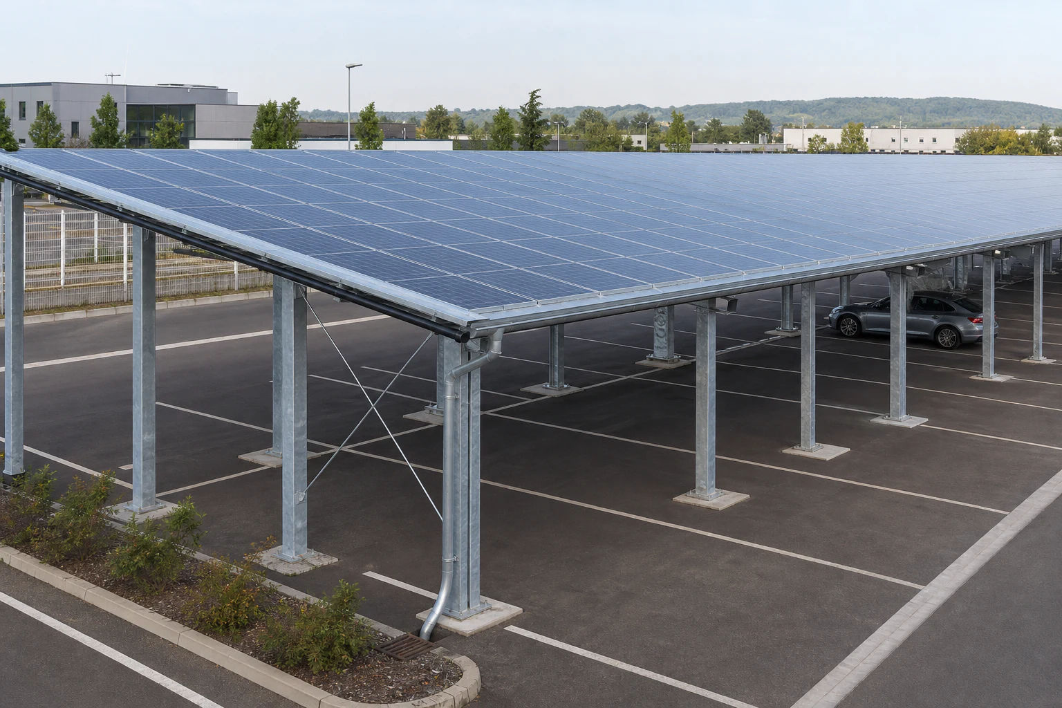 Modulares Tragwerks- und Stellplatzraster eines Solarcarports